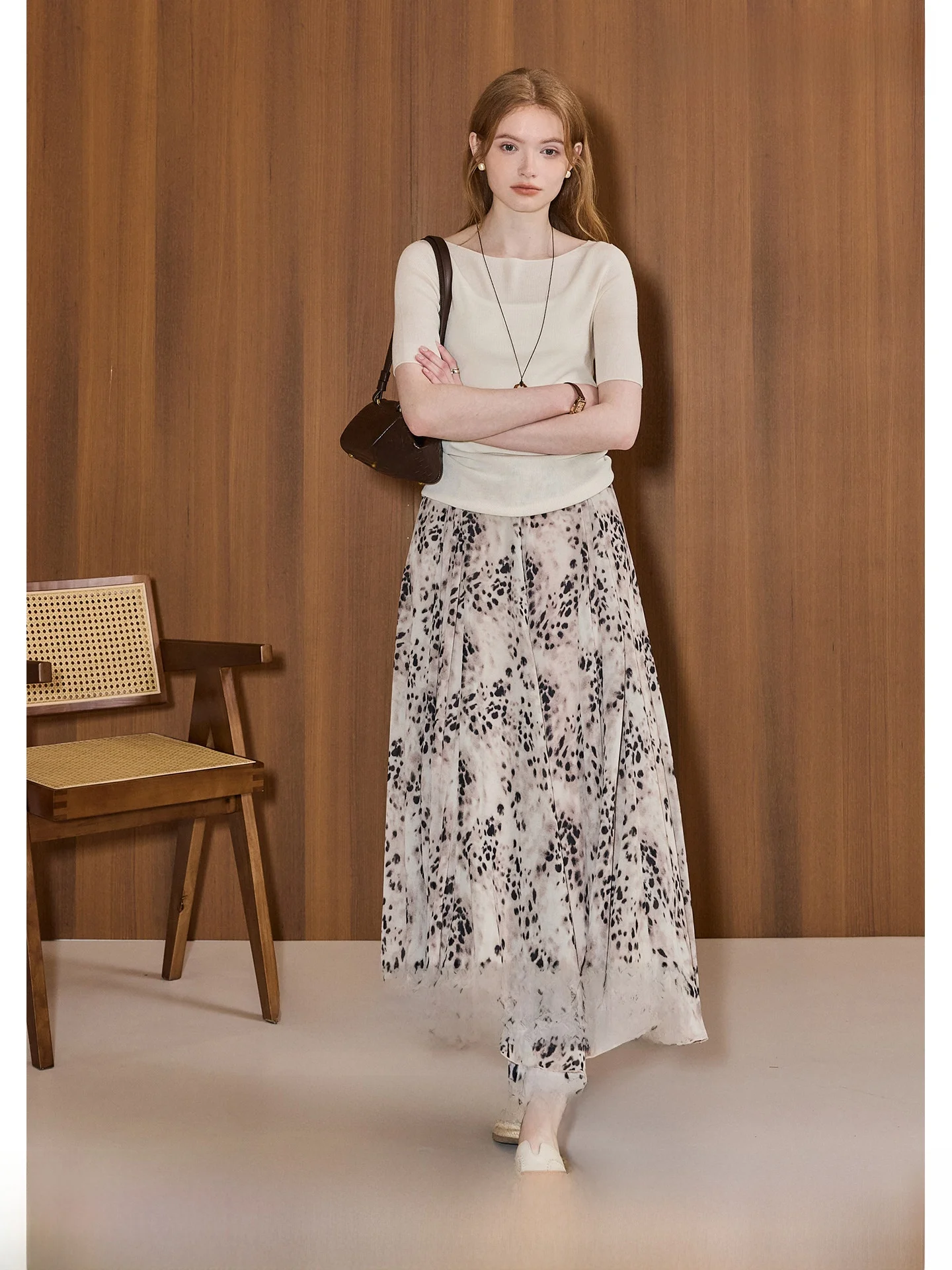 

KUHNMARVIN Vintage Leopard Print A-Line Skirt Women's Summer New Style Breathable Polyester Fiber Zipper Design Casual Wear