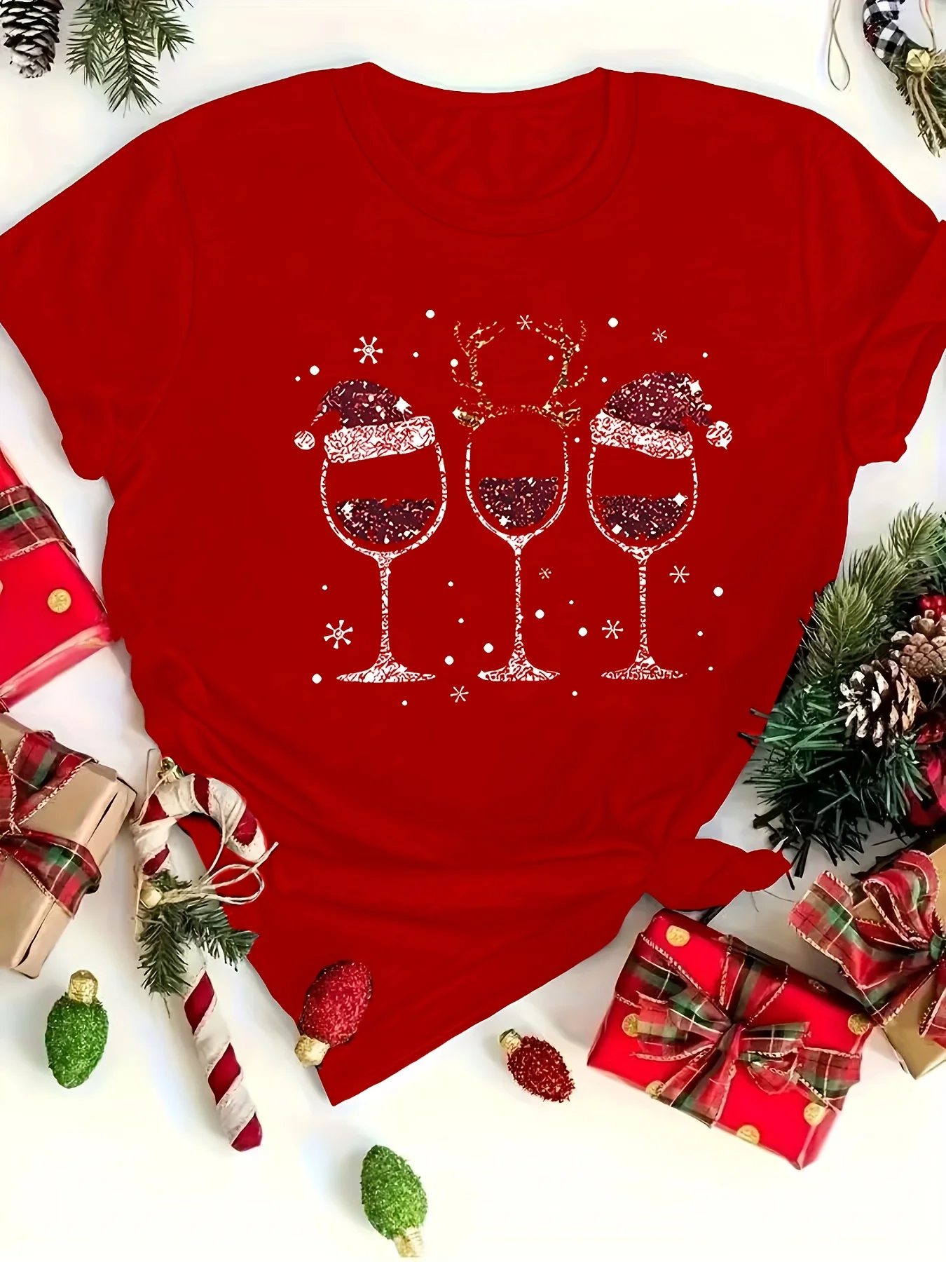 Kaos Natal Ukuran Besar untuk Wanita, Kaos Grafis dengan Tulisan, Kaos Natal untuk Wanita