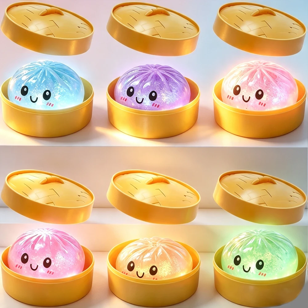 2026 Glitter Glow Dumpling Squishy Stress Balls Colorful Fidget Toy Stress Relief  Toy for AdultsNight light buns Gift
