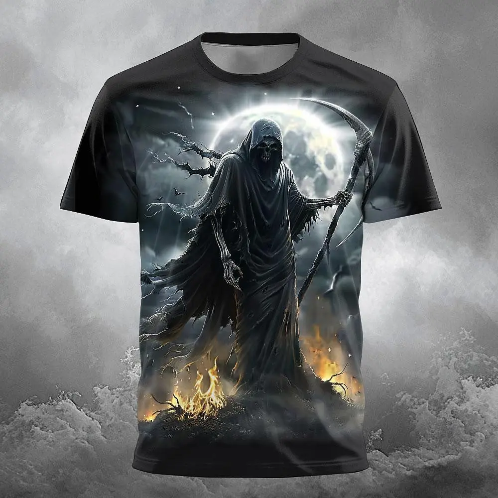 Men T-Shirt 3D Skull Print Casual Crew Neck Tee Short Sleeve Tops Summer Oversized T-Shirt Hip Hop Trend Fashion Men's Clothes image 5