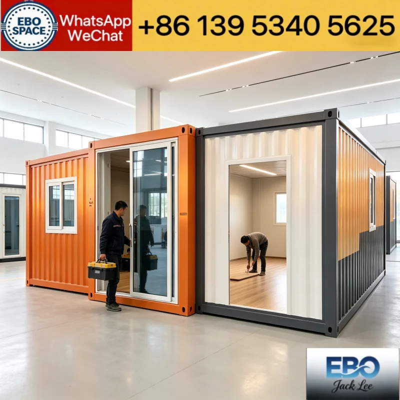 Custom Size Expandable Prefab House Steel Frame Insulated Container Cabin With Large Glass Window Balcony