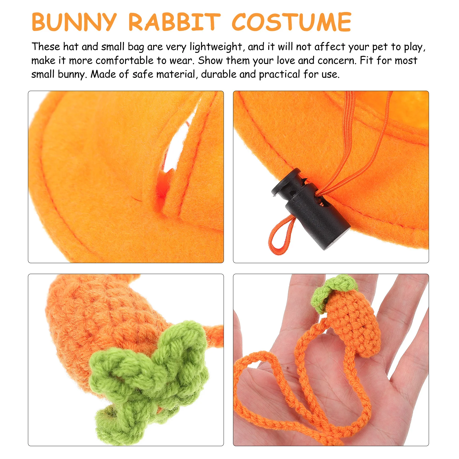

1Set Pet Rabbit Ornament Small Bunny Hat with Carrot Bag Decorative Rabbit Cosplay Hat Adorable Pet Dress Up Costume