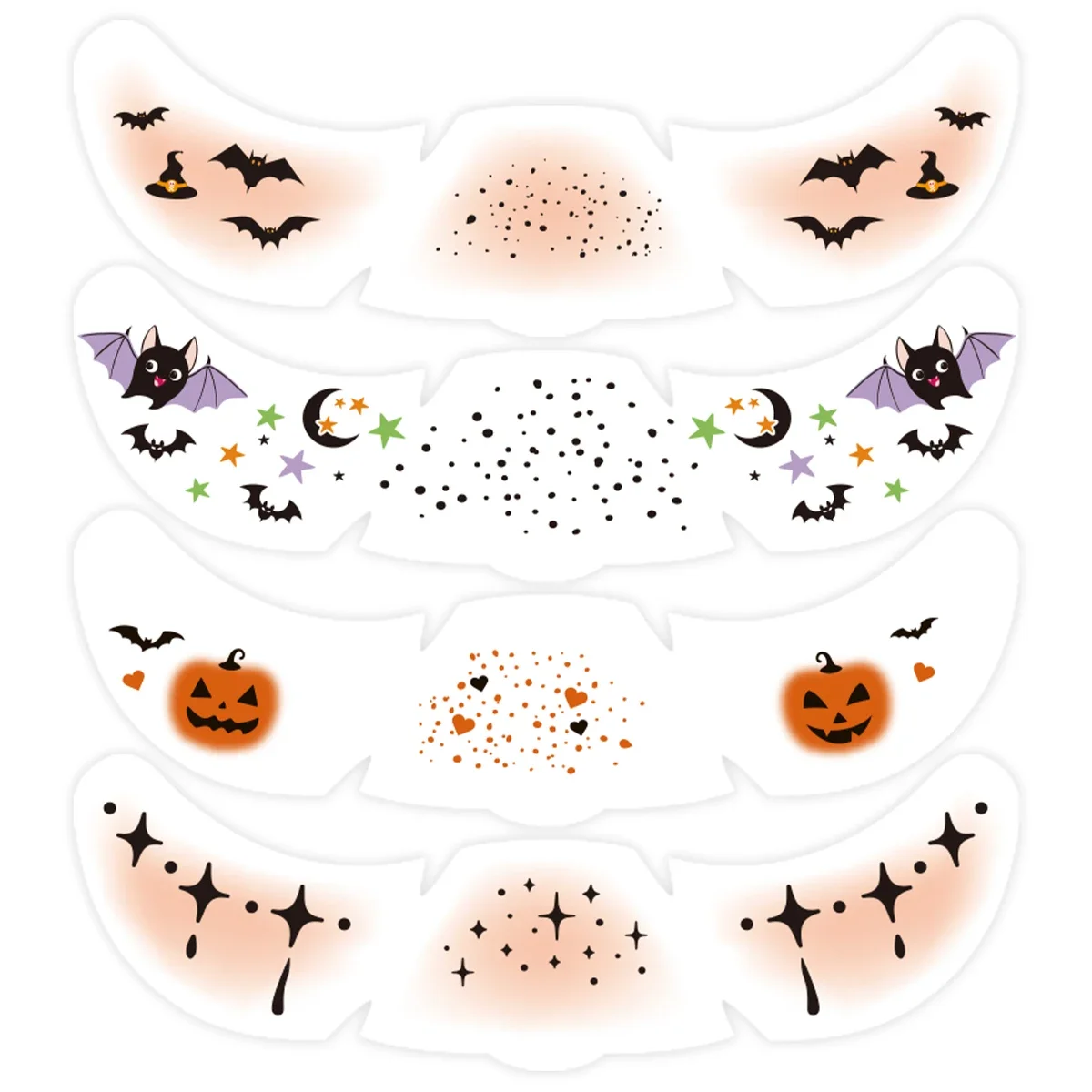 6 قطع من ملصقات وشم الوجه للهالوين على شكل يقطين بات ستار مون، ملصقات وشم مؤقتة للنمش المزيف لمهرجان حفلات الموسيقى