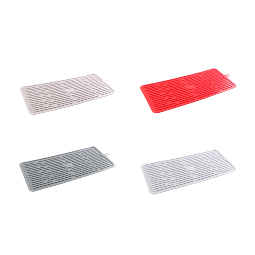 

【】Silicone Dish Drying Mat Kitchen Drain Pad Deep Grooves Bar Tableware Tray Non-Slip 44.5X20X0.5Cm Warm Grey