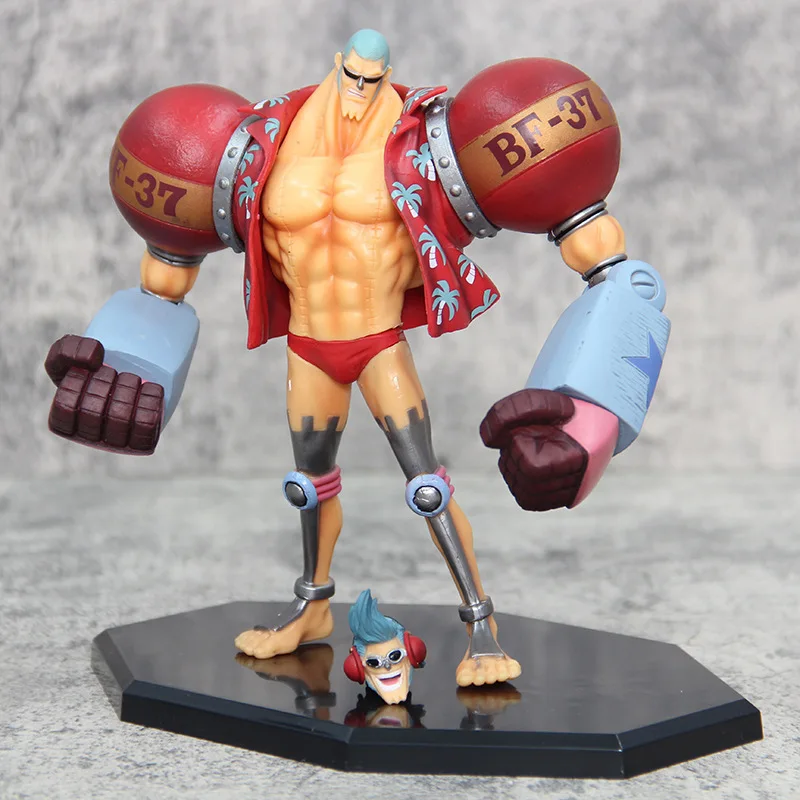 18CM un pezzo modello Franky figura cappello di paglia Cyborg pirati Franky scultura a doppia testa ornamento Anime decorazione Desktop