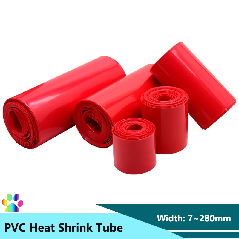 

1~20M Red 18650 Battery Pack Wrap Width 7mm~280mm Insulated Cable Protector Sheath Cover Skin Film Case PVC Heat Shrink Wrapping