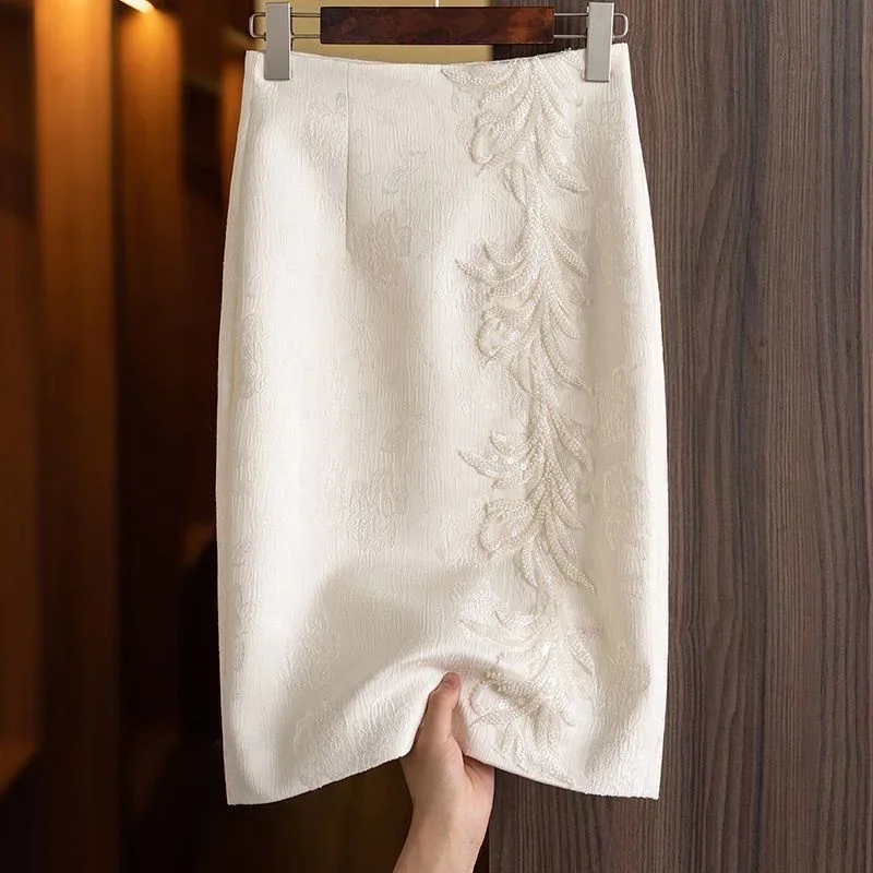 

Limiguyue Floral Jacquard Sequin Women Skirt Spring Autumn Vintage Hip Wrap High Waist Femme Literary Vintage Skirts Office E018