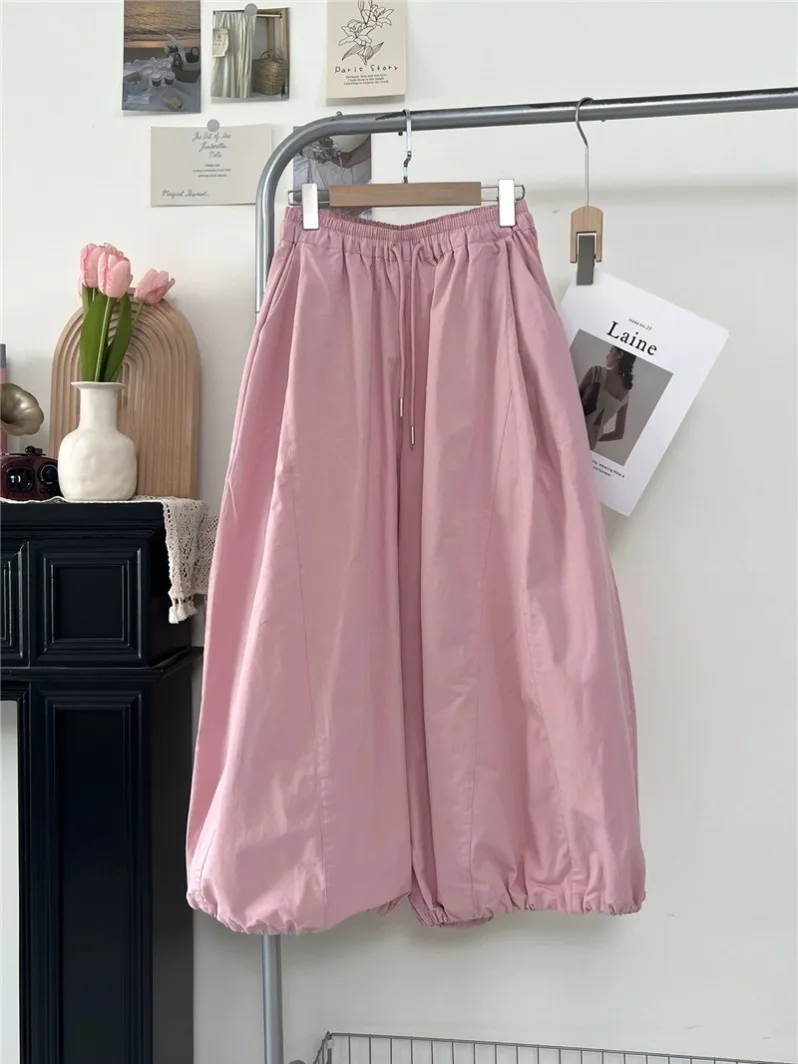 Luźne spodnie typu lantern, damskie, letnie 2025, codzienne, z wysokim stanem, długość 7/8, mieszanka bawełny i poliestru, wygodne, luźne...