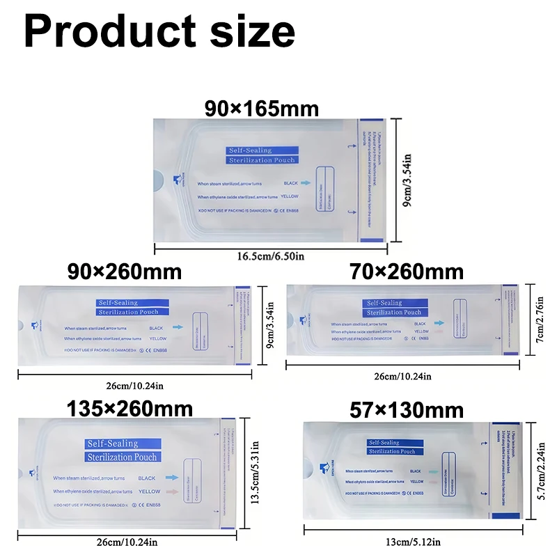 200Pcs Dental Disposable Self-Sealing Bags Sterilization Bags for Oral Instruments and Tools High-Pressure Steam Resistant