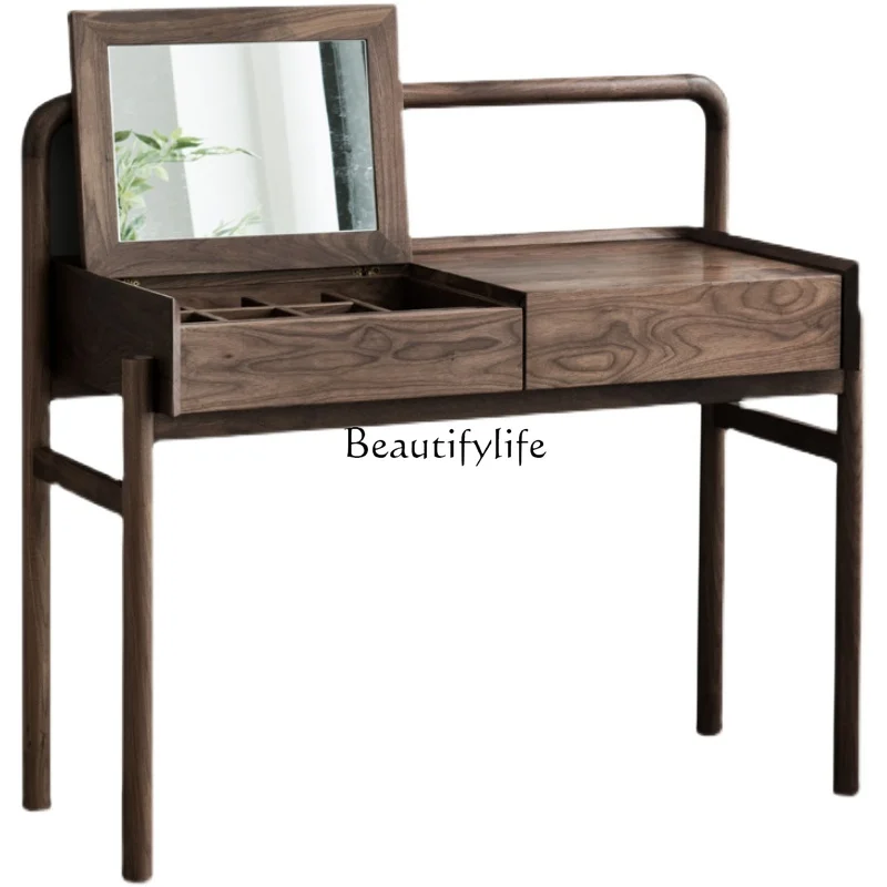 

North America Black Walnut Wooden Dressing Table Simple Modern Storage Clamshell Solid Wood Makeup Table