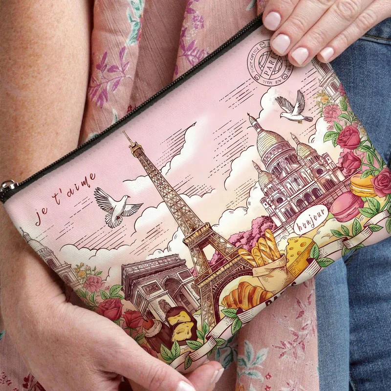 Paris Louvre Landmark Art Print Cosmetic Bag Portable Zipper Makeup Pouch Travel Toiletry Storage Organizer Gift For Art