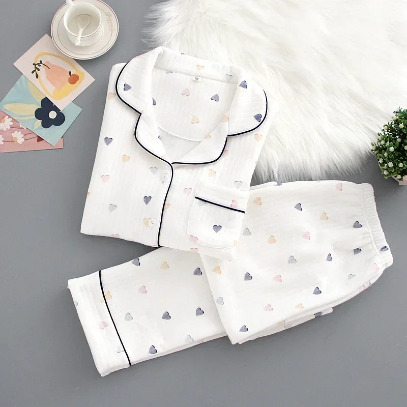 Japanese ladies pajamas set 2024 new autumn and winter air cotton layer thickening long-sleeved cute home clothes pure cotton