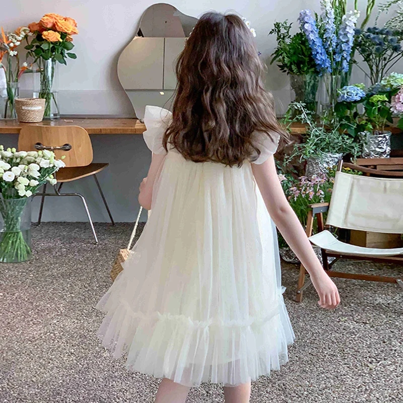 Summer Girl's Dress 2025 New Children's Flower Fairy Skirt Baby Mesh Skirt Castle Birthday Party Princess Skirt Round Neck