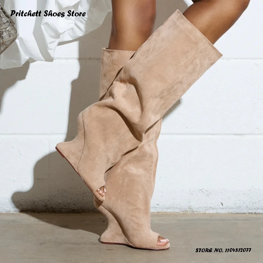المرأة فو الجلد المدبوغ حذاء برقبة للركبة ربيع الخريف نمط غريب كعب تتجه الأحذية الصلبة جولة المفتوحة تو سحب على الأحذية الحديثة #3