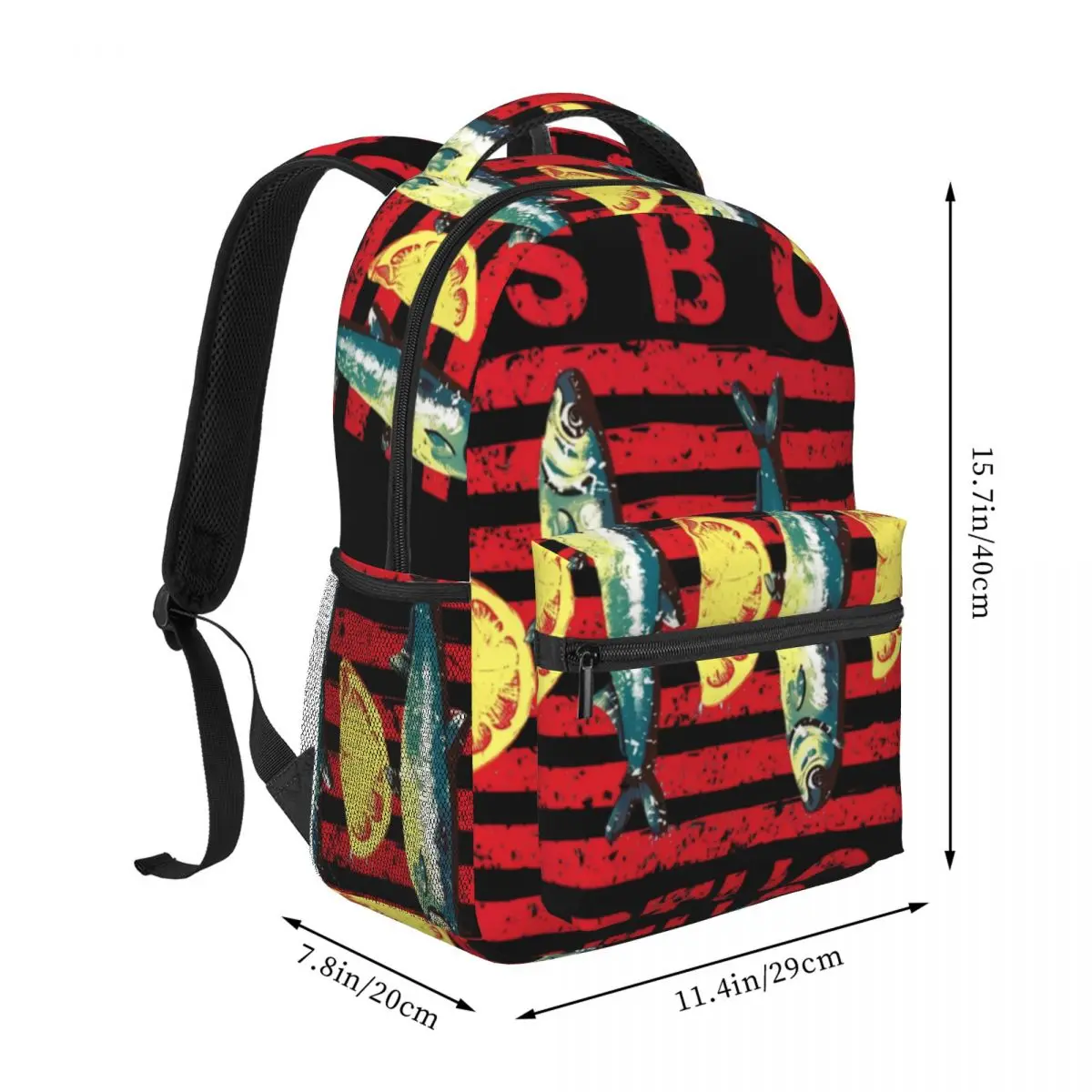 Retro Aesthetic Student Backpack Stripe Lisbon Sardine Lemon Vintage Coastal Travel Red Teal Yellow White Trendy Bookbag Women