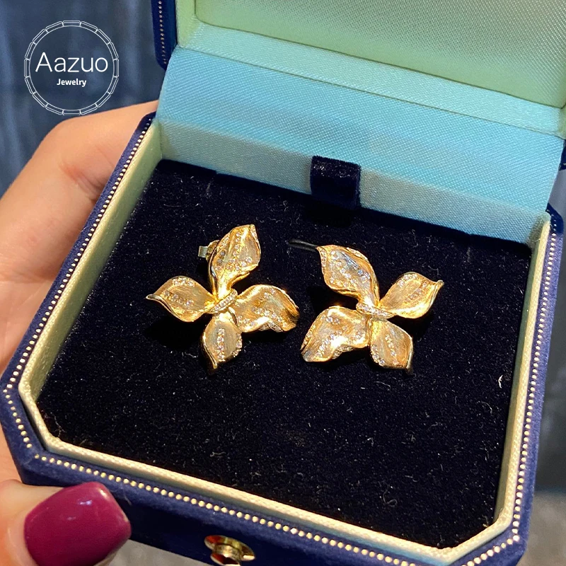 Aazuo Vintage Butterfly Earrings Luxury Jewely 18K Yellow Gold Real Natrual Diamonds 0.40ct Gifted For Women Senior Banquet