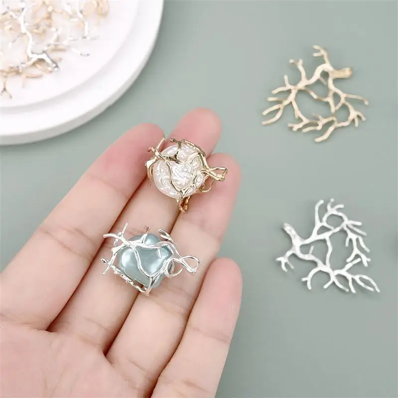 5Pcs Copper Plating Silver Tree Branch Blank Base Pendants For Cabochon Cameo DIY Necklace Jewelry Making Accessories