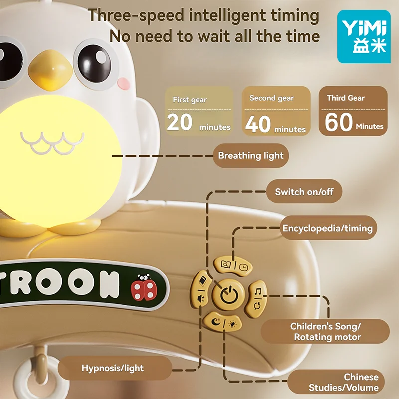음악과 조명이 있는 아기 침대 모빌, 리모컨이 있는 아기 침대용 모빌, 회전, 달과 별 투영, 아기 침대 장난감