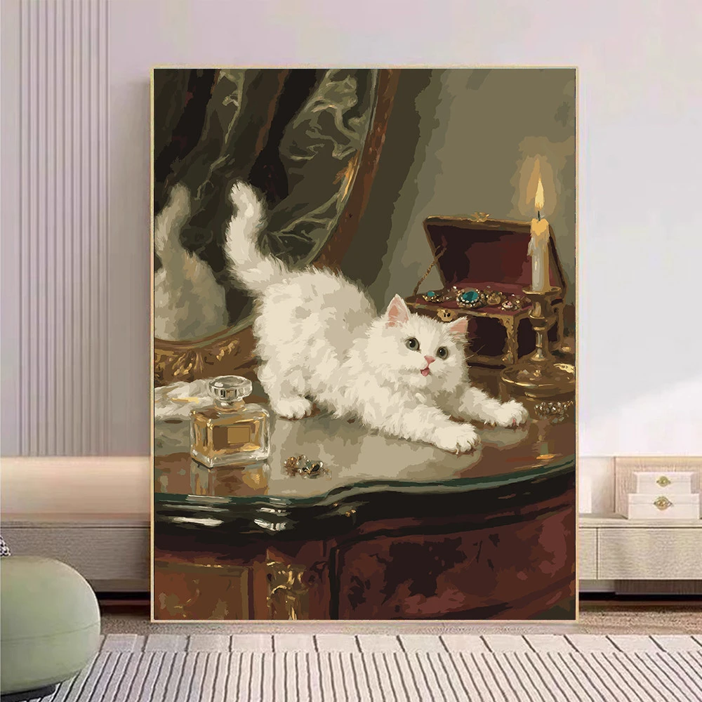 Cute Cat Floral Book Vanity Oil Painting By Numbers Modern Wall Decor for Living Room Bedroom Perfect Gift No Frame