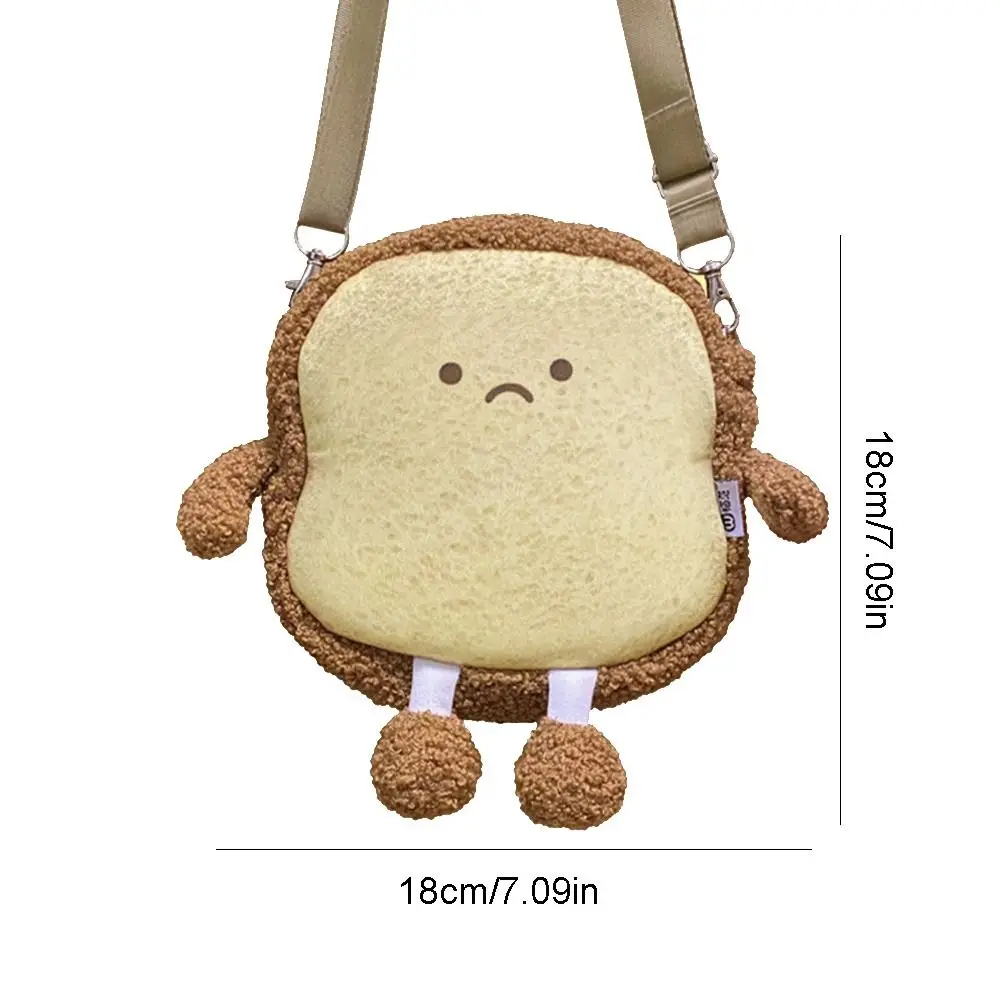 Crossbody Bag Toast Bread Crossbody Bag Korean Style Portable Cartoon Shoulder Bag Plush Cute Expression Phone Wallet Gift