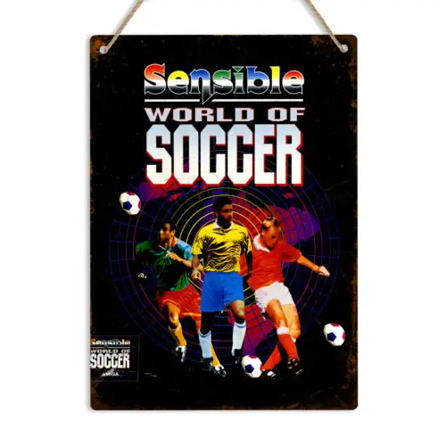 1e,Sensible World Of Soccer Vintage Metal Sign Amiga Game Wall Art Retro Gamer Gift