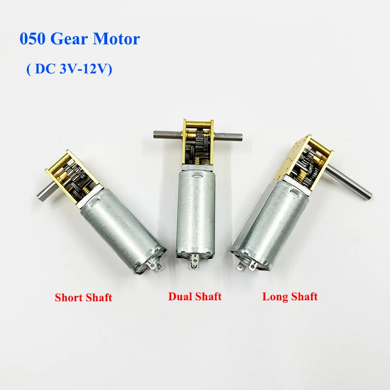 1PC Micro 050 Worm Gear Motor DC3V-12V 6V 9V Slow Speed High Torque All Metal Gearbox Motor Right Angle Short/ Dual/ Long Shaft