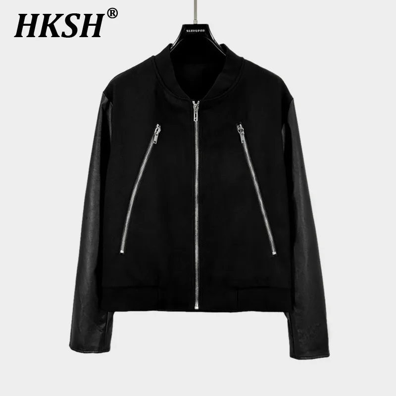 HKSH Autumn Winter Spring New Men's Tide Punk Leather Patchwork Jackets Fashion RO Style Chic Zippers Stand Collar Coats HK3099