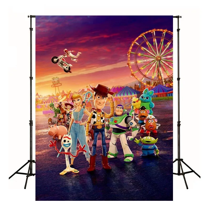 Fondo fotográfico de Toy Story para fotografía, suministros de decoración de fiesta de cumpleaños, Baby Shower, cartel de escenario