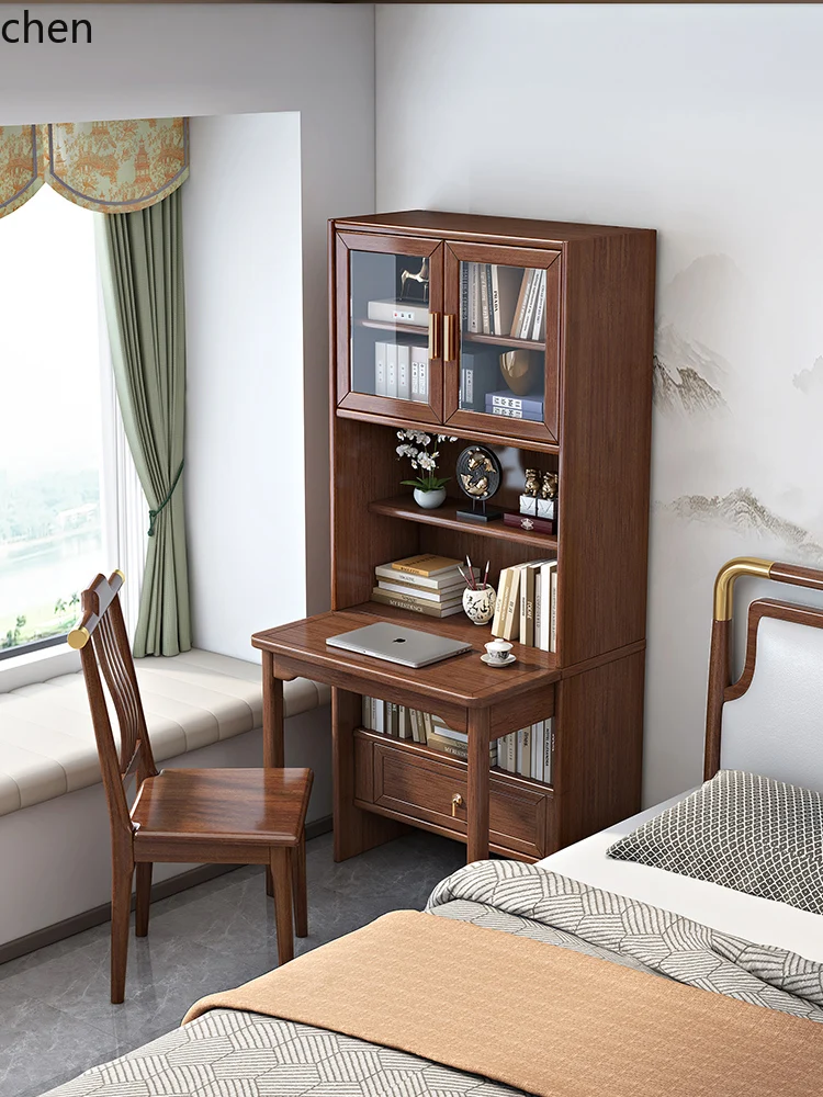 

YXY solid wood folding desk bookcase integrated walnut bedroom household computer desk small apartment corner bookshelf