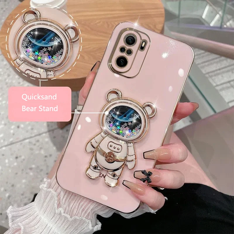 Case For Oneplus One plus 10 Pro 8T 9 ACE Pro 9R 9RT 1+8T ONE PLUS 9 Pro Soft Quicksand Space Bear Holder Plating Phone Cover