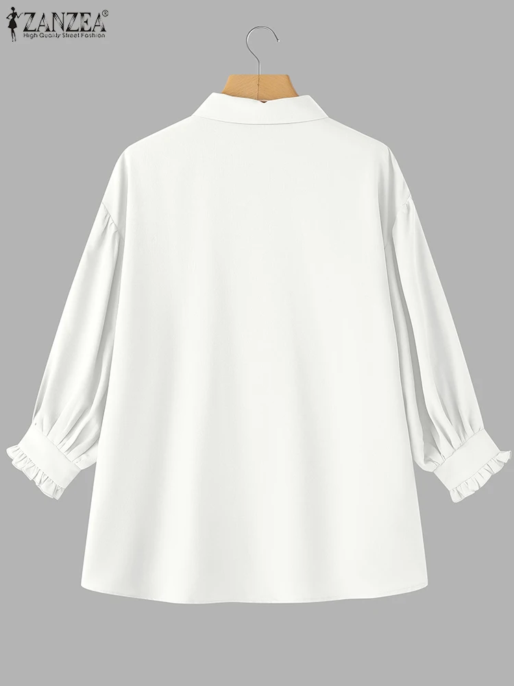 เสื้อแฟชั่น ZANZEA ปี 2025 เสื้อผู้หญิงสำหรับฤดูใบไม้ร่วง แขนสามส่วน เสื้อผ้าลำลองสีพื้น เสื้อคลุมสไตล์หรูหราสำหรับสุภาพสตรีทำงาน เสื้อทูนิคทรงหลวมติดกระดุม เสื้อผ้าสไตล์ OL