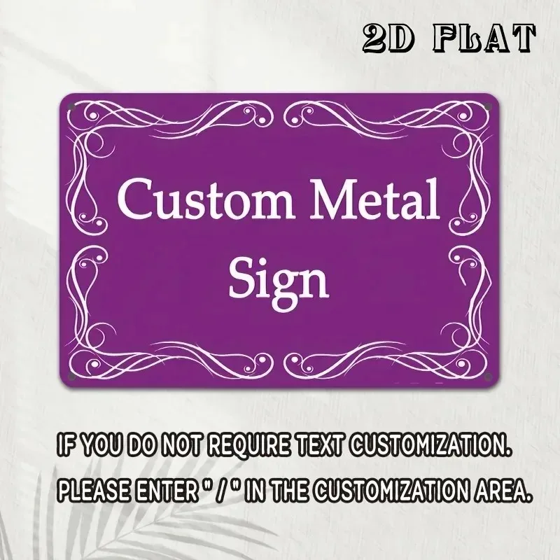 CIFbuy Customizable Dark Purple Metal Plaque, Vintage White Floral Scroll Border Personalized Text Indoor Outdoor Wall Ornament