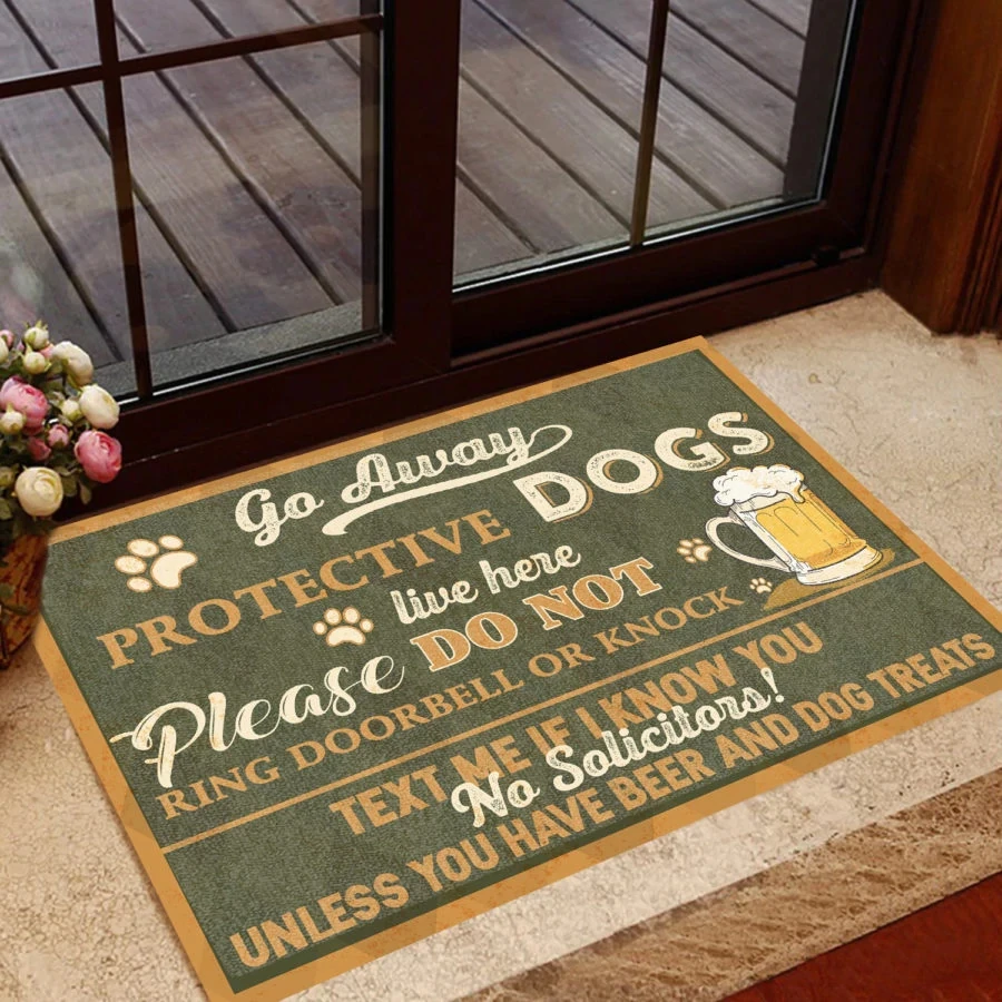 

Dog Lovers Door Mat Funny Go Away Protective Dogs Live Here 3D Printed Doormat Indoor Outdoor Doormat Non-slip Love Cat Gift