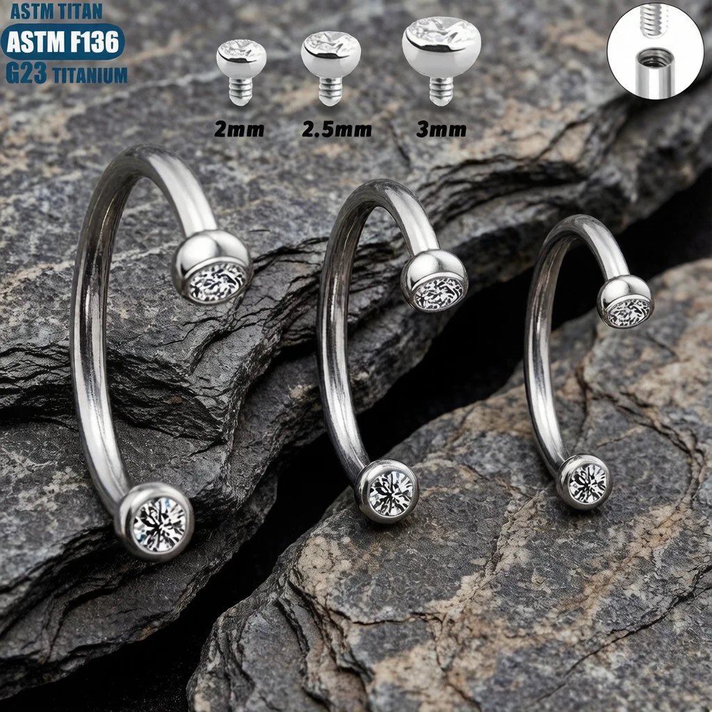 G23 Titanium Nose Ring Internal Thread C Rod Zircon Barbell Horseshoe 16G Lip Eyebrow Nose Septum Hoop Ear Piercing Jewelry