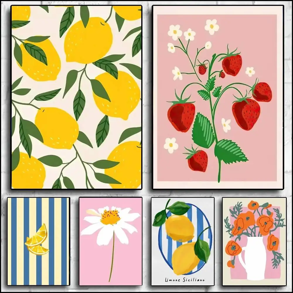 1PC Interior Paintings Lemons Wall Art Poster Self-adhesive Art Waterproof Paper Sticker Coffee House Bar Room Wall Decor