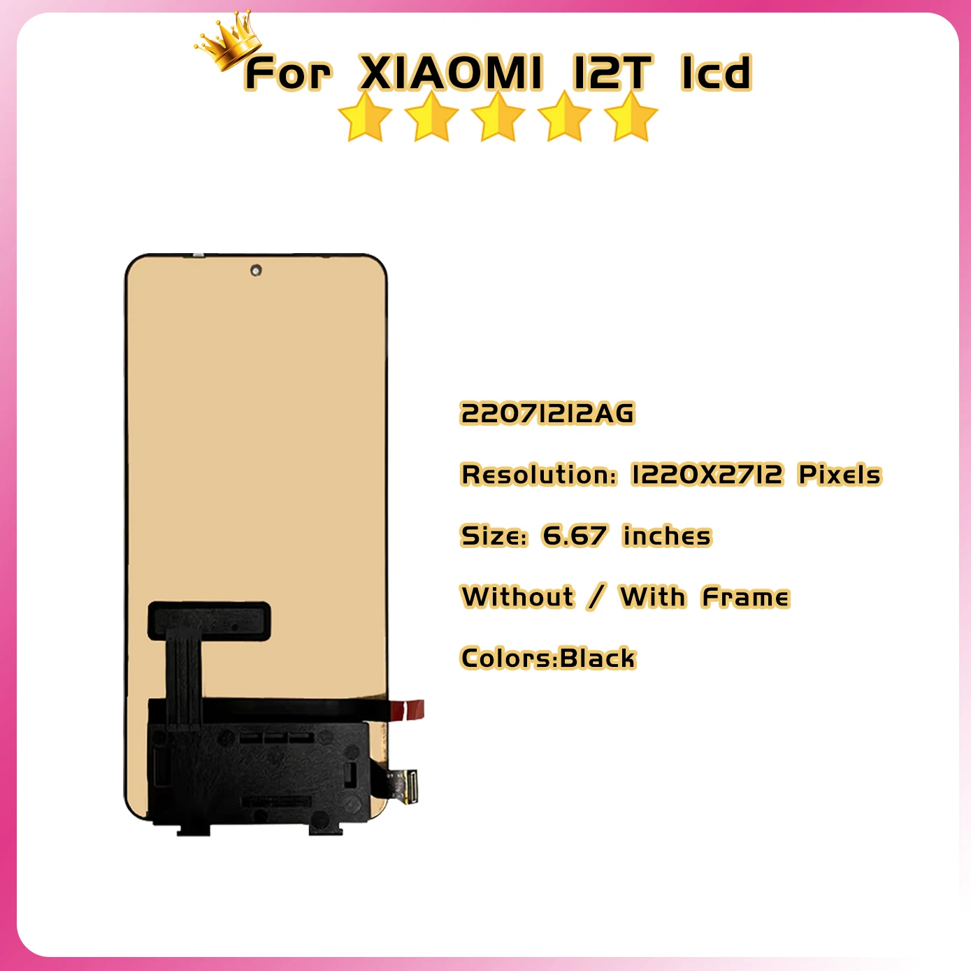 6.67\'\' AMOLED Replacement For Xiaomi Mi 12T LCD Display Touch Screen For Mi 12T Pro LCD 22081212UG Digitizer Assembly