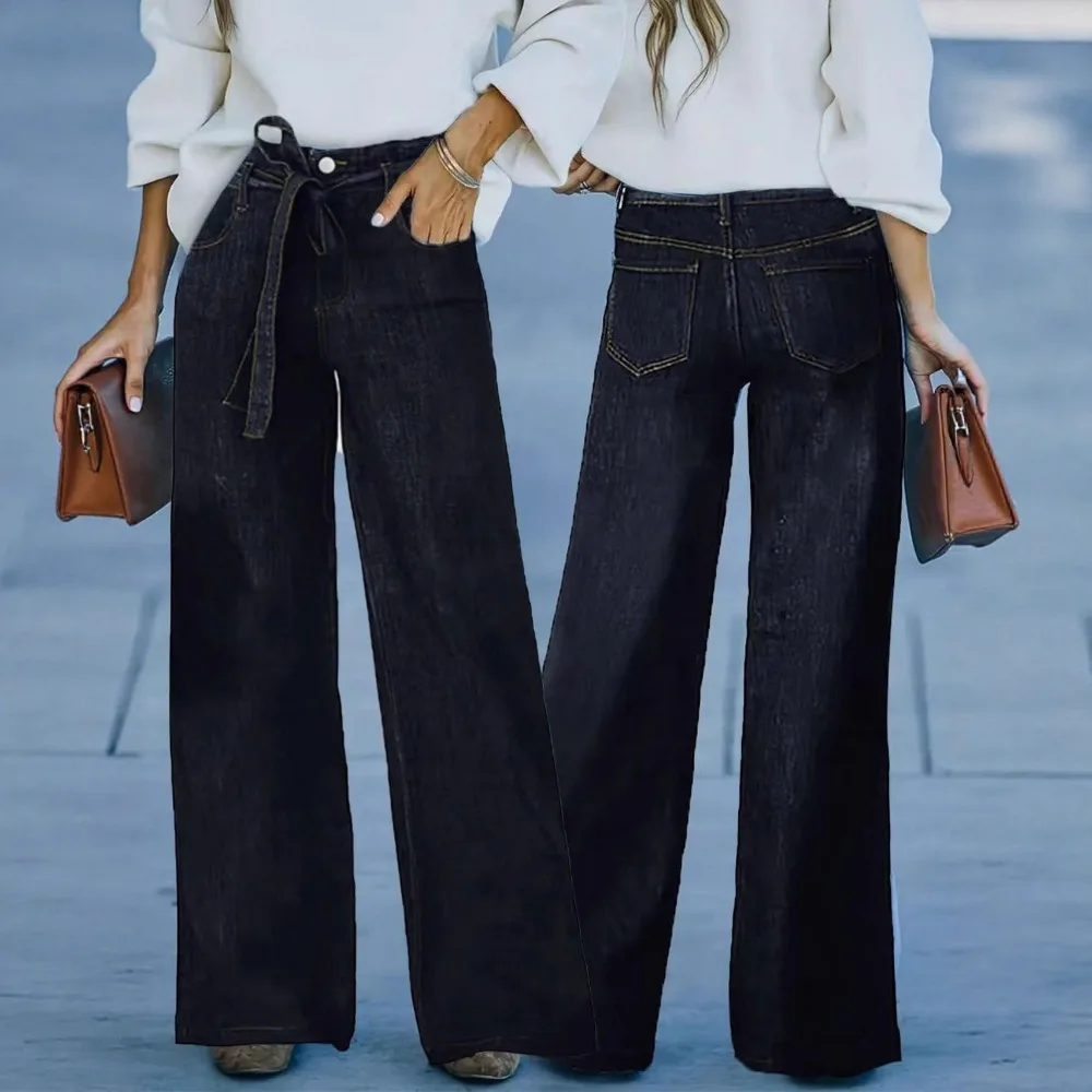 

Женские летние шикарные модные повседневные джинсы в стиле ретро с высокой талией и широкими штанинами, новые женские джинсы