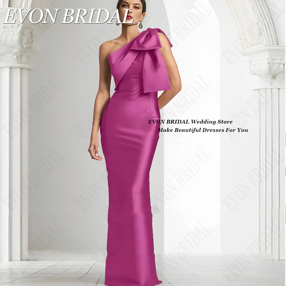 EVON BRIDAL Mermaid Saudi Evening Dresses 2024 One Shoulder Satin Floor Length Formal Occasions Dress Sleeveless Bow Custom