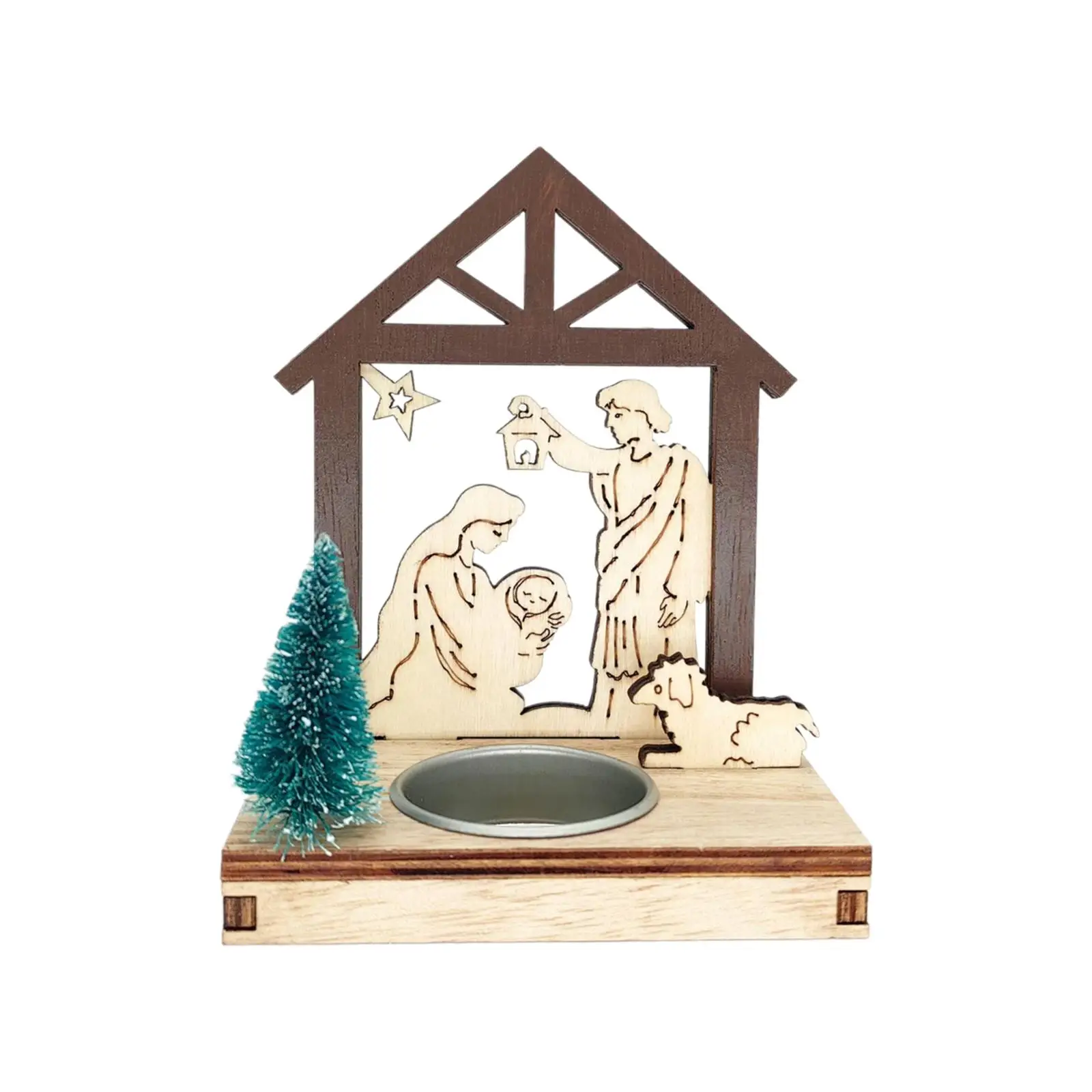 Christmas Nativity Scene Candle Holder Birth of Jesus Scene Wooden Structure