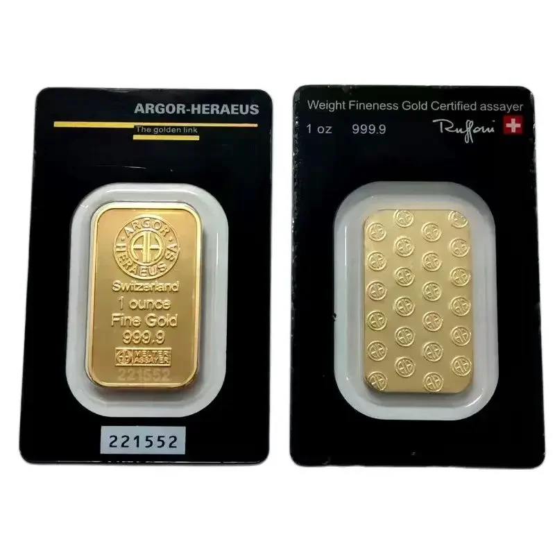 24K 금도금 스위스 골드 바, 1 OZ Argor-Heraeus, 복제 금괴, 금화 선물, 금괴 컬렉션, 1 개, 5 개, 10 개 