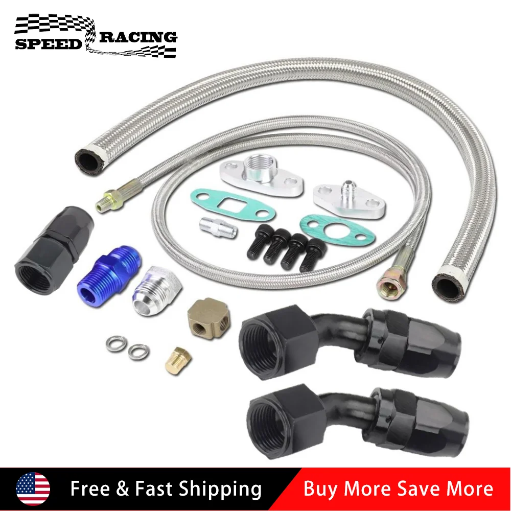 ユニバーサルアルミターボオイルラインフィードキット＆リターンドレンフランジT3 T4 T04 T61 T66 T70オイルパンプラグZZ-1003