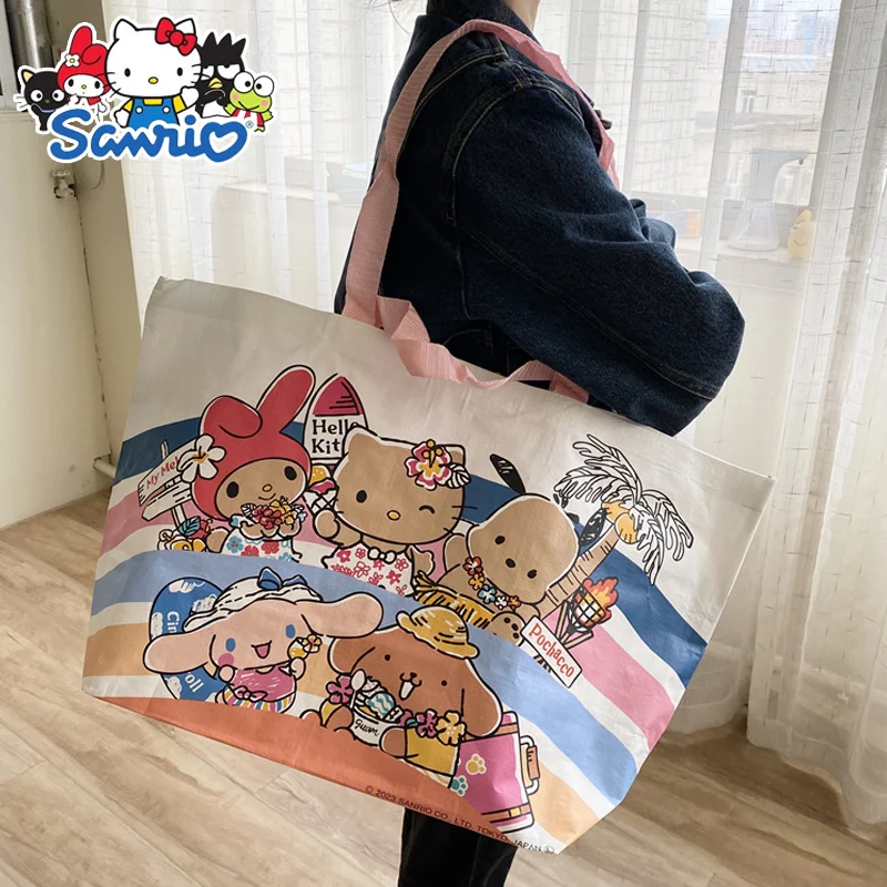 

Sanrio Cartoon Hello Kitty Printed Hand-Woven Bag Large Capacity Nylon Eco-Friendly Single Shoulder Sturdy Storage Bag