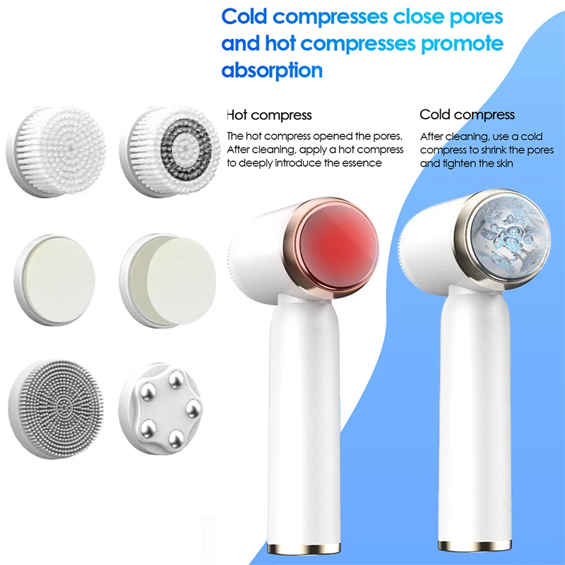 Hot Sell 6 In 1 Facial Cleaning Brush Waterproof Pore Cleanser Spin Roller Sonic Massager Silicone Electric Face Brush Cleanser