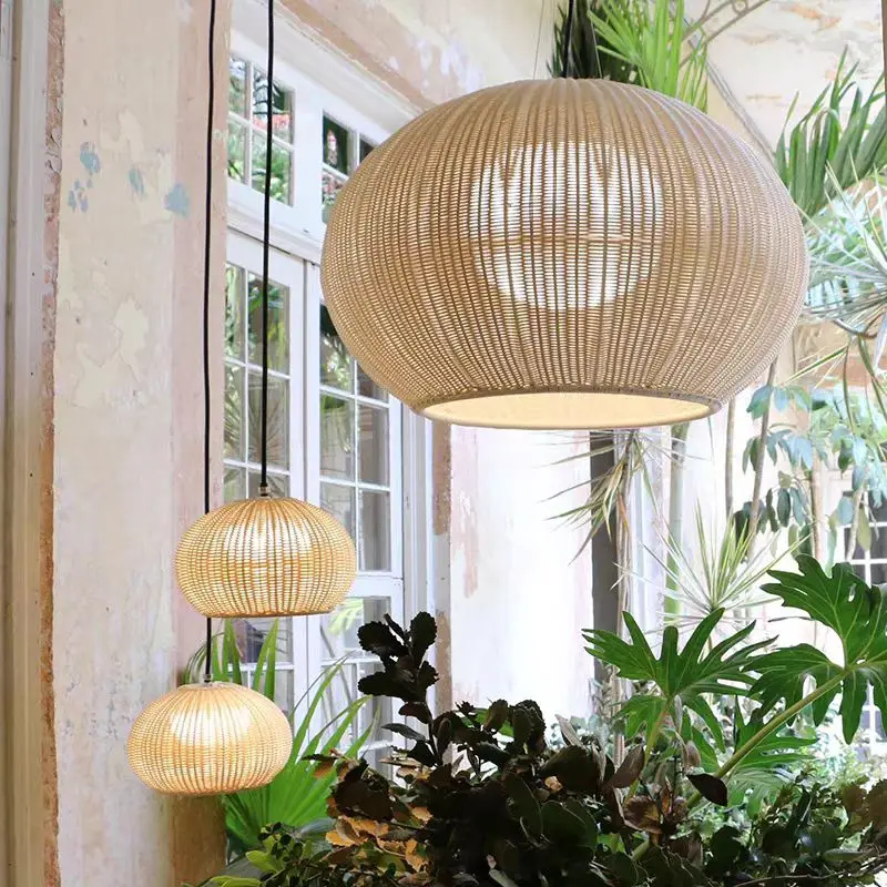 

2025 Garota Outdoor Pendant Lamp Japanese Waterproof Imitation Rattan Lamp Courtyard Villa Hanging Lamp Garden Restaurant Woven