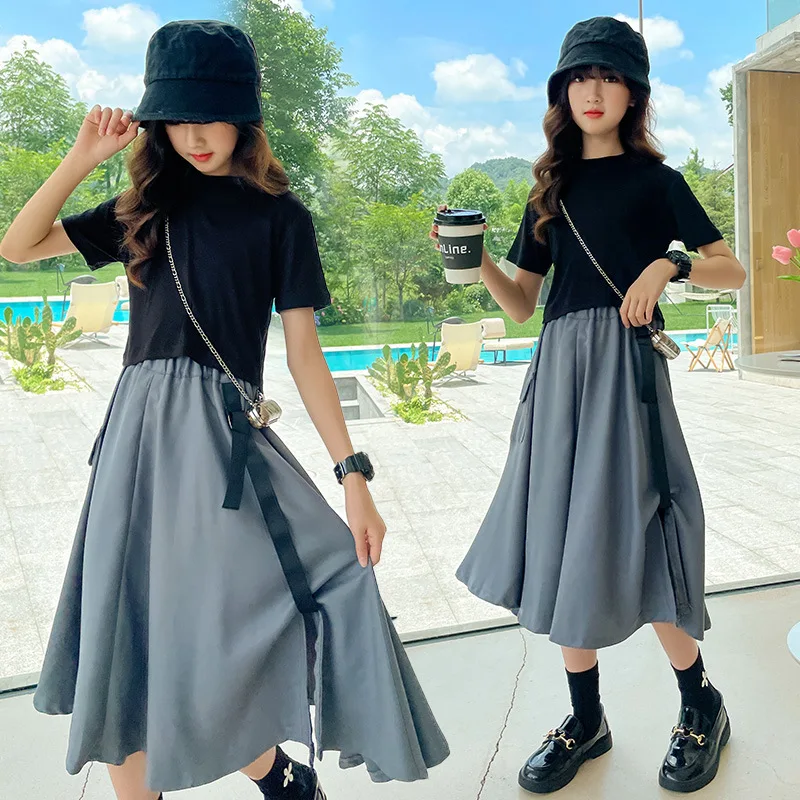 

Girls Suits Dress Summer 2024 New Fashion Children Dress Beautiful Big Children Suits Two-piece Set Clothes Children Clothes