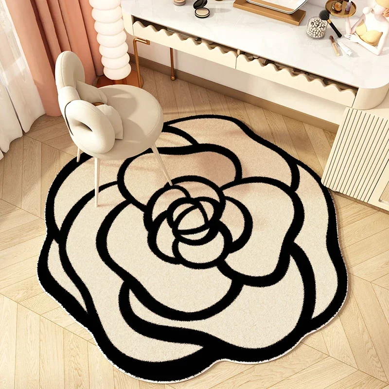 Bedroom Carpet Flower Camellia Rug Dressing Table Chair Floor Mat Special Shape Home Decoration Rugs Irregular Carpets 침실 카펫