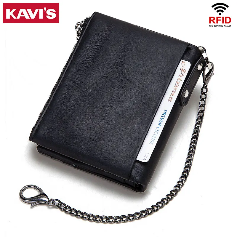 RFID Business Card Holder Wallet for Men Genuine Leather Male Cartera Hombre Hasp Zipper Coin Pocket Money Bags