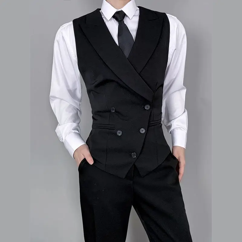 

Мужской стильный жилет с шалевым воротником на двух пуговицах, новинка 2025 года, приталенный, для бизнеса и свадеб, черный