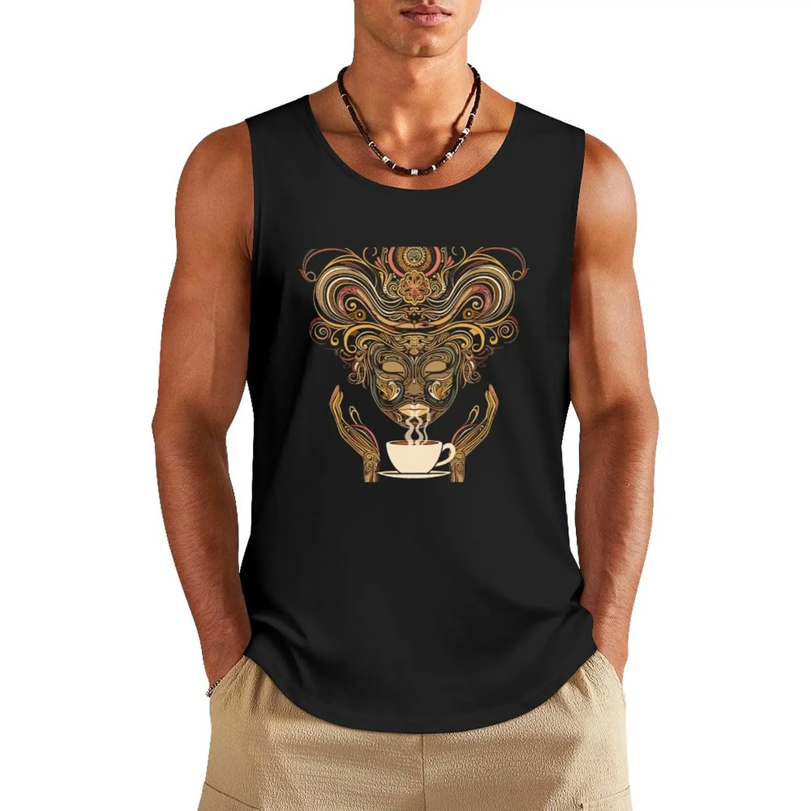 

Worship coffee Tank Top fashion 2025 man Sleeveless top Man summer clothes