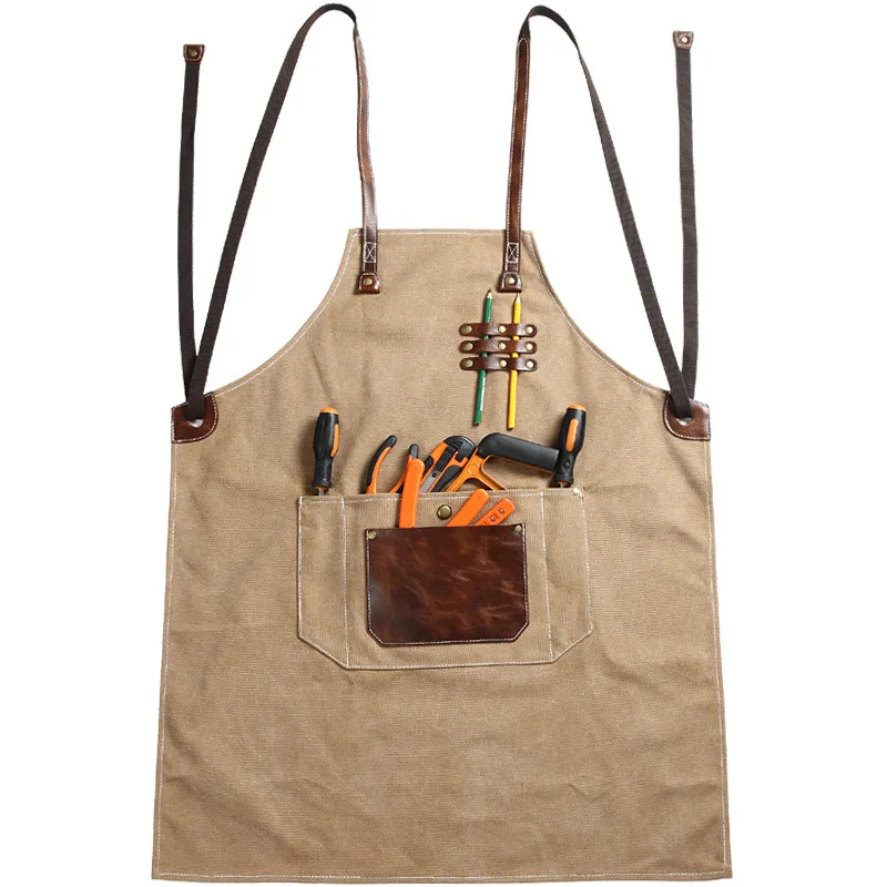 Multi-purpose thick canvas apron pocket stain-resistant PU leather painting art student woodworker gardener can put tools apron